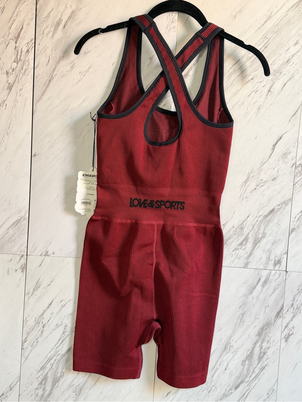 NWT Bundle of 2 Love & Sports Ribbed Crisscross Racerback Biker Short Rompers S - Picture 6 of 12